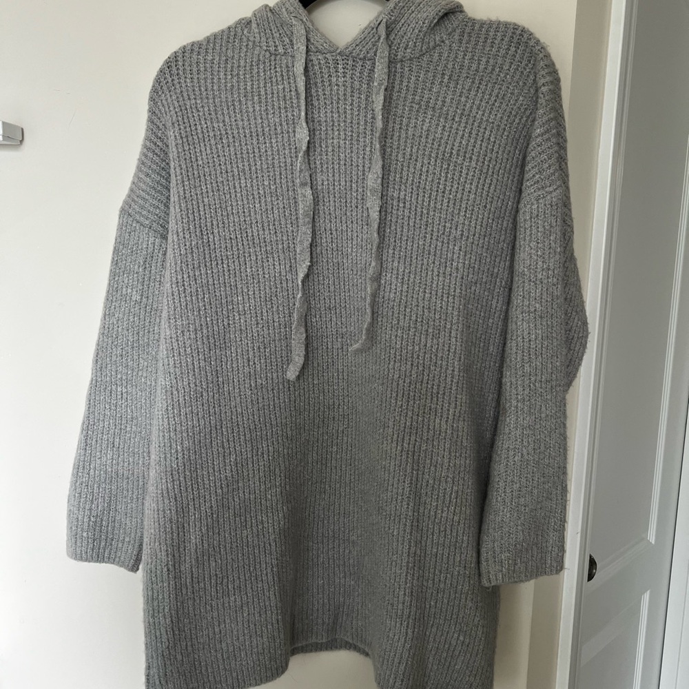 Cozy Gray Knit Hoodie Sweater Dress